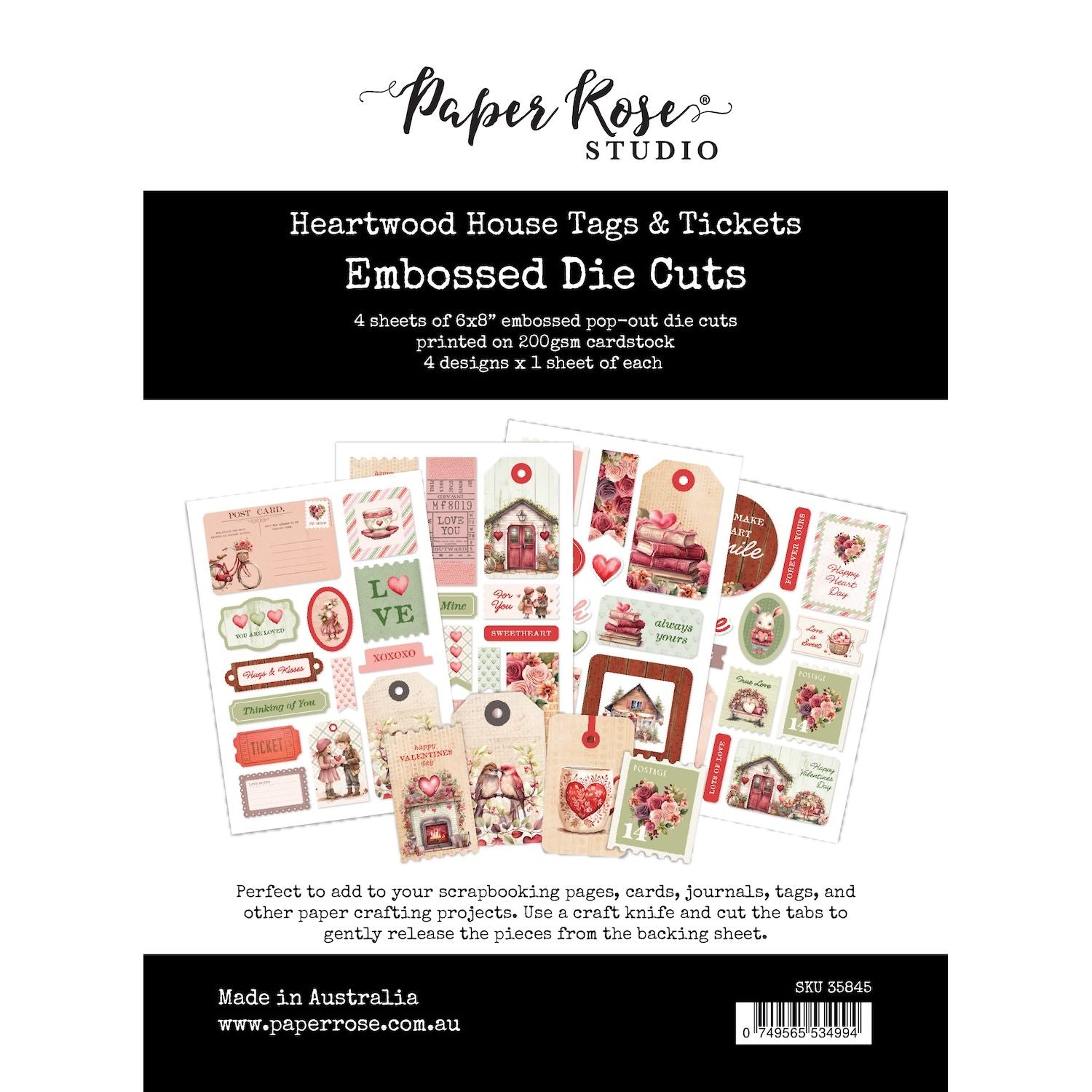 Paper Rose Heartwood House 6x8 Tags and Tickets Embossed Die Cuts 35845
