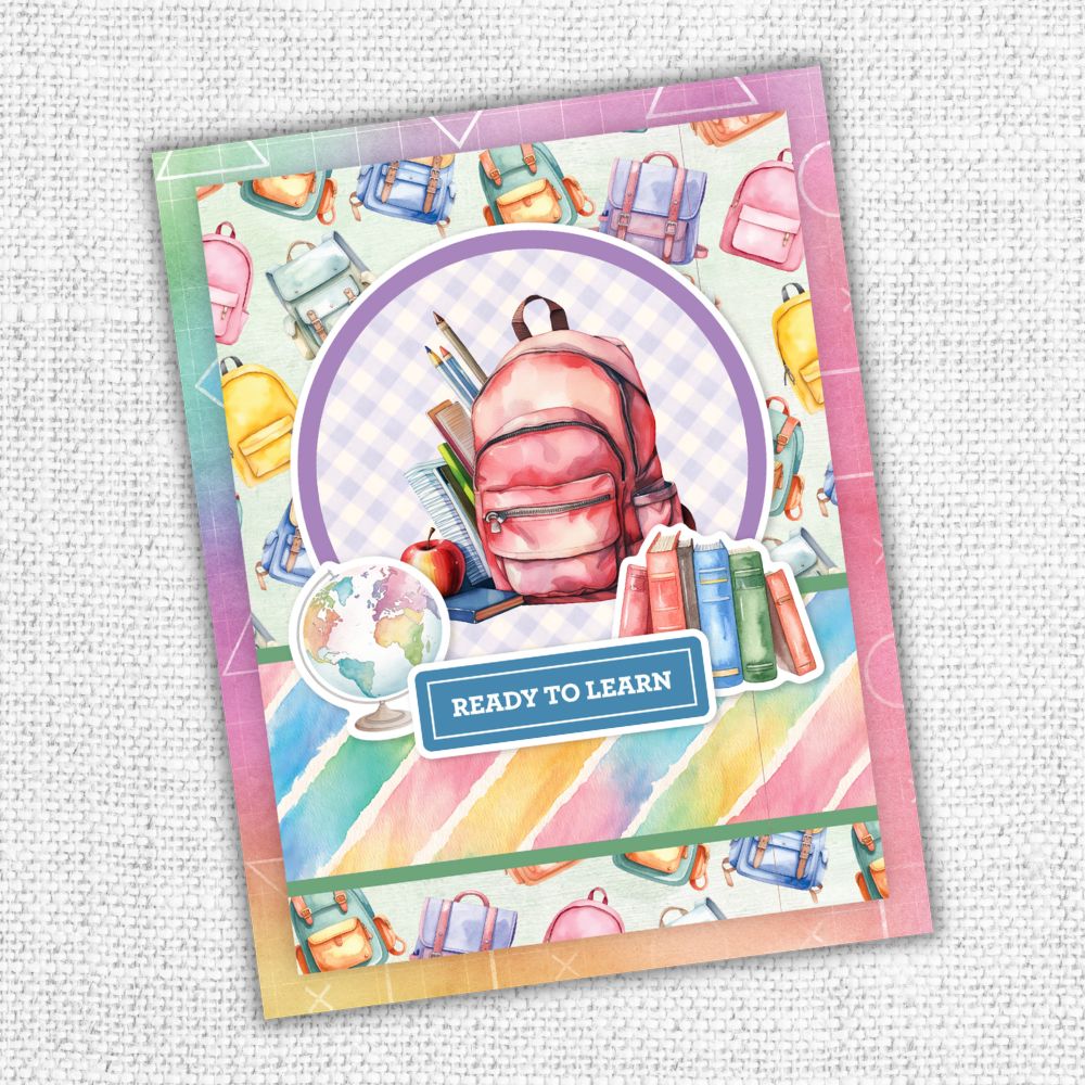 Paper Rose School Days 12x12 Paper 36472 colored bookbags globe apple pencils ready to learn card