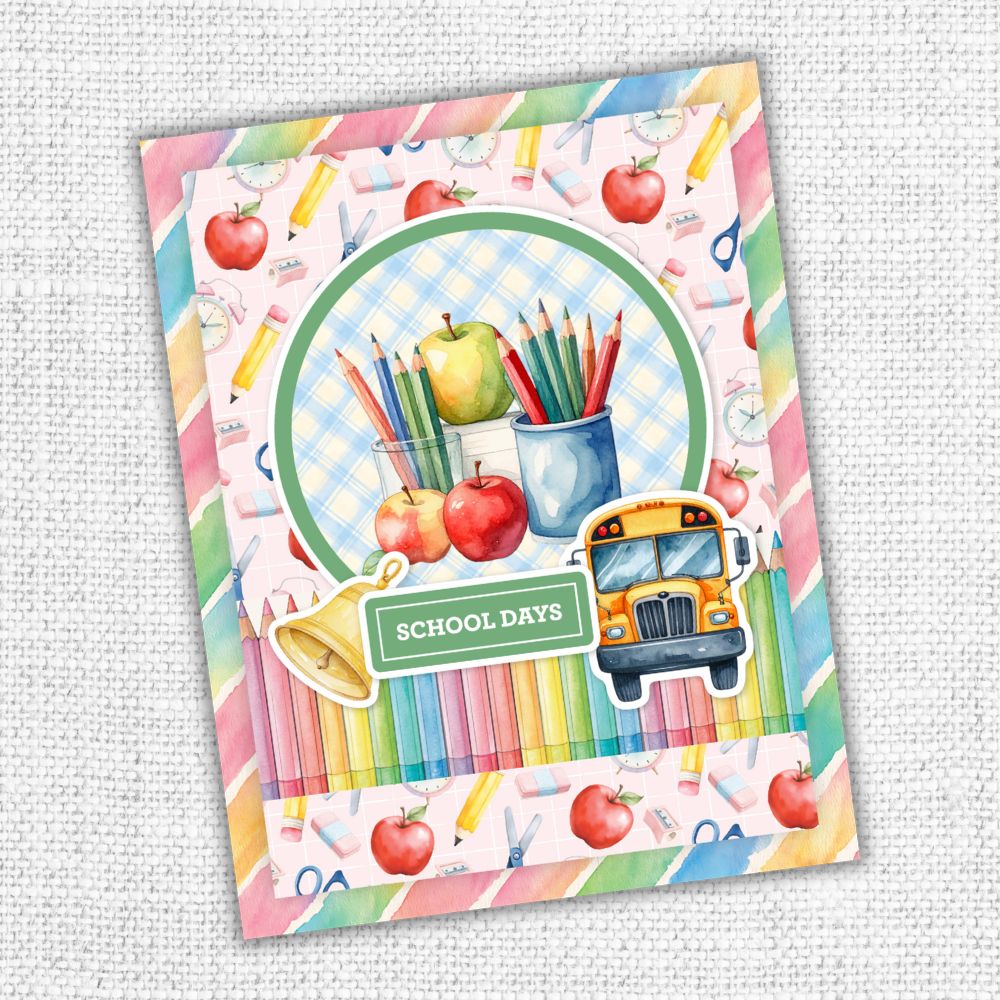 Paper Rose School Days 12x12 Paper 36472 pencils in cup school bus school days card