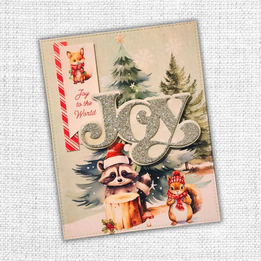 Paper Rose Woodland Christmas Tags Embossed Die Cuts 33036 joy