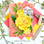 Papertrey Ink Handmade with Love Clear Stamp and Die Set happy birthday yellow flowers greenery roses peach orange card