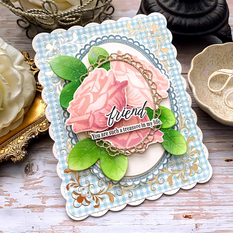 Papertrey Ink Love to Layer Laced Oval Dies pti-1064 pink roses