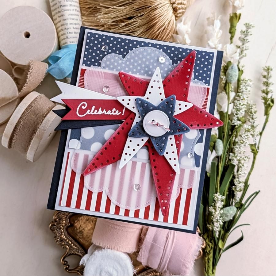 Papertrey Ink Love to Layer Whimsy Dies pti-1102 red white blue dots stripes stars button celebrate card