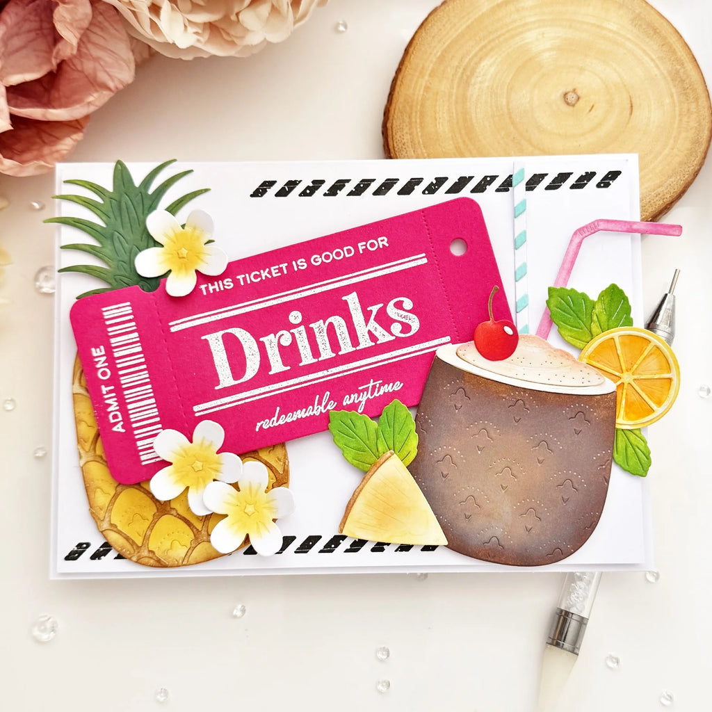 Papertrey Ink VIP Ticket Collection Dining Clear Stamps 1713 tropical drinks card