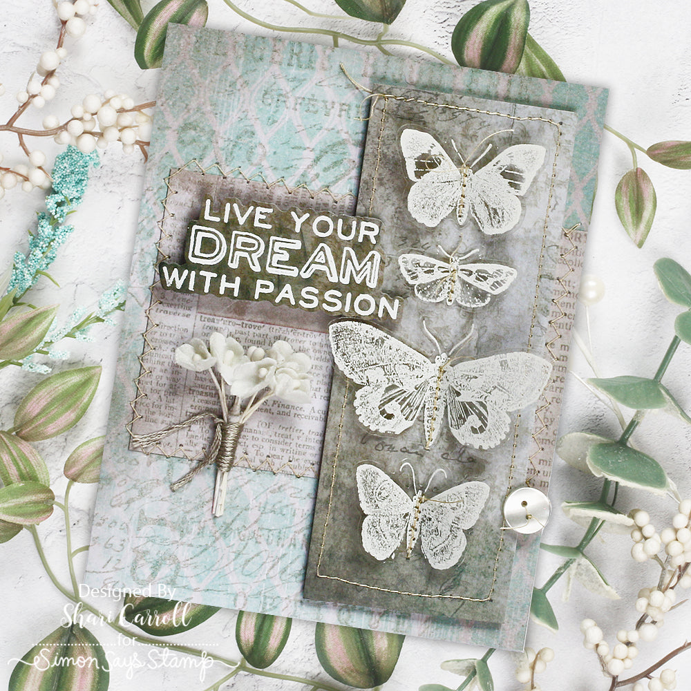 Tim Holtz Papillon Stamps with Simon Says Stamp Dies Bundle setpp25 Dream Card | color-code:ALT02