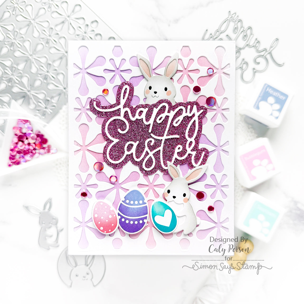 Simon Says Stamp Peeking Rabbit Wafer Dies s1004 Rain or Shine Easter Card