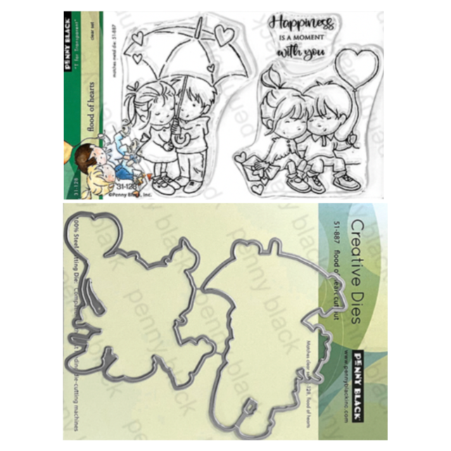 Penny Black Flood of Hearts Cut Out Clear Stamp and Die Set