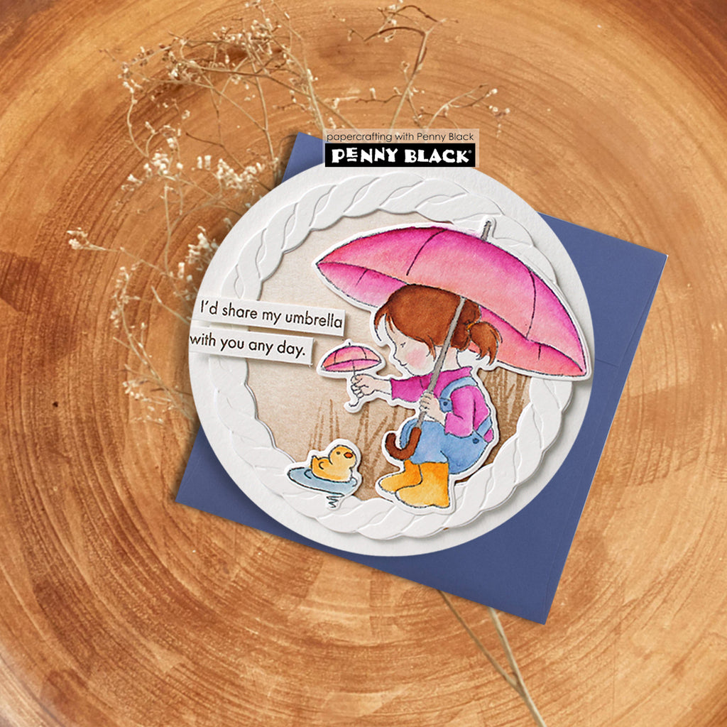 Penny Black Umbrellas Clear Stamp and Die Set pink umbrella