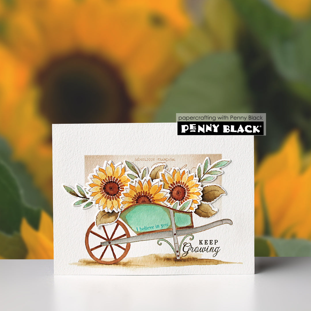 Penny Black Wheelbarrow Clear Stamps 31-110 sunflowers