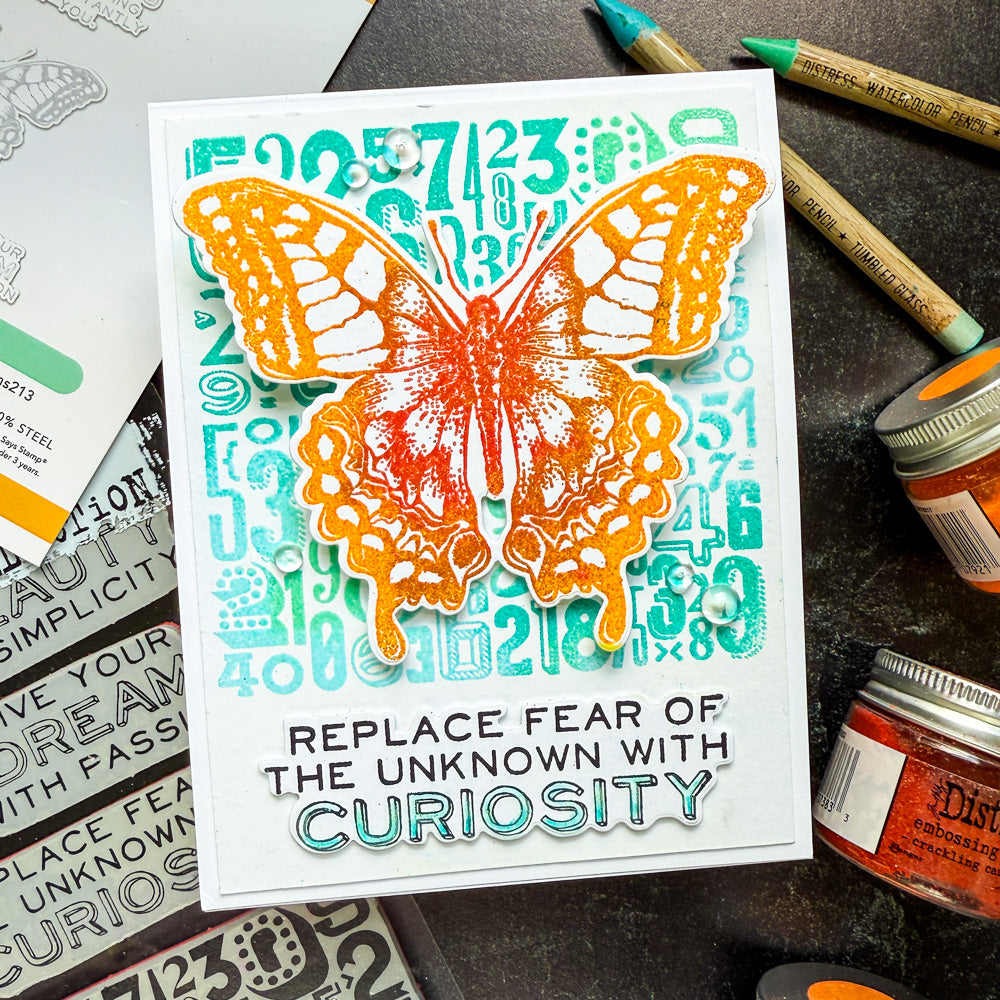Tim Holtz Perspective Stamps with Simon Says Stamp Dies Bundle setps25 Curiosity Card