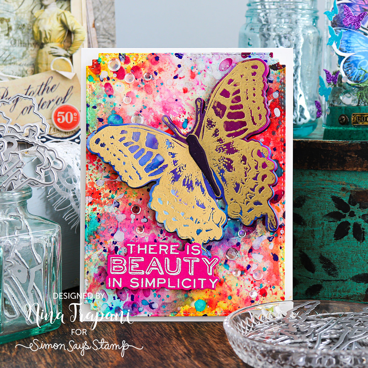 Tim Holtz Perspective Stamps with Simon Says Stamp Dies Bundle setps25 Beauty Card