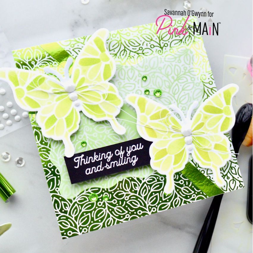Pink and Main Brighter Days Foilables Panels pmf387 green butterflies