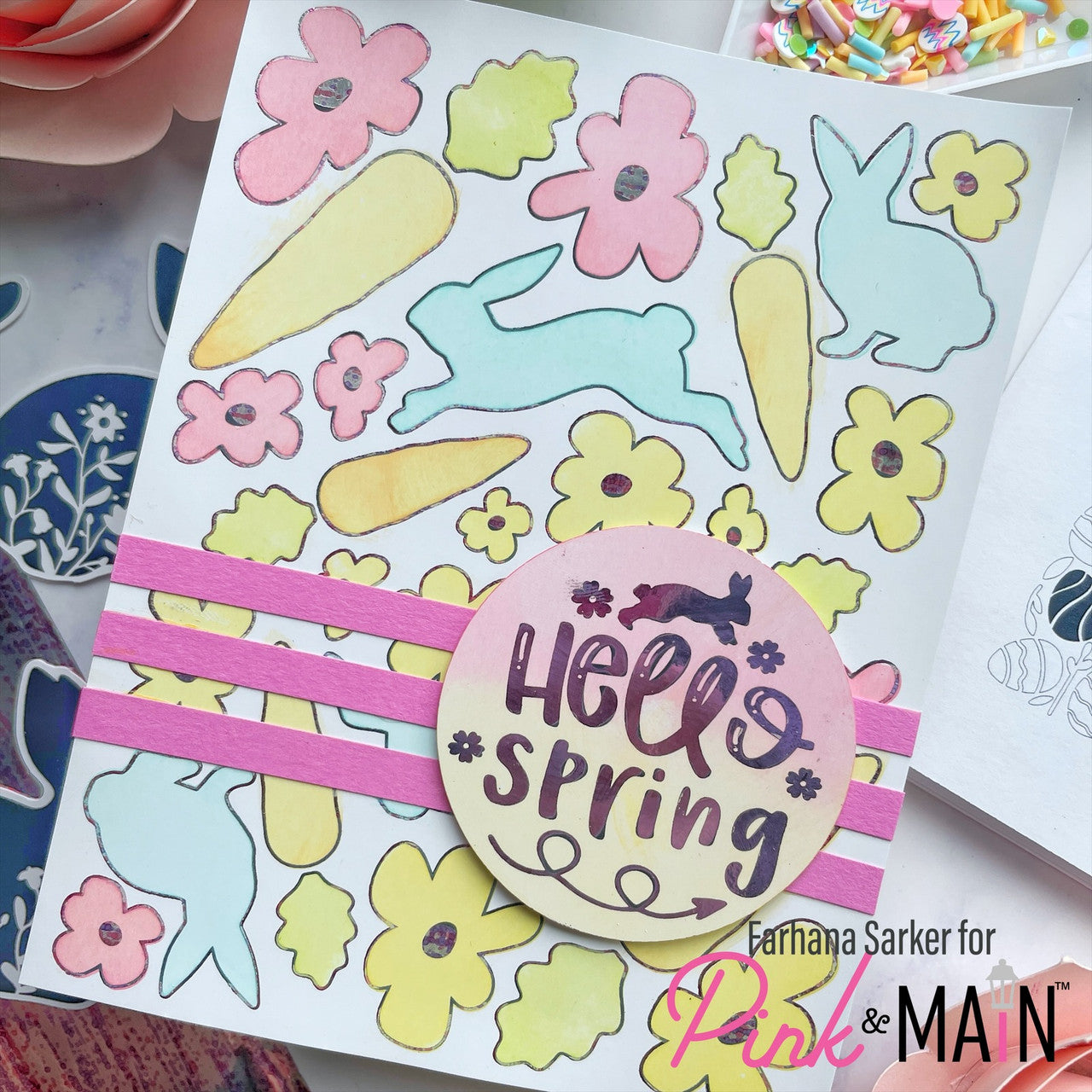 Pink and Main Bunny Hop Set 2 Foilables Sheets and Coordinating Stencils Set spring
