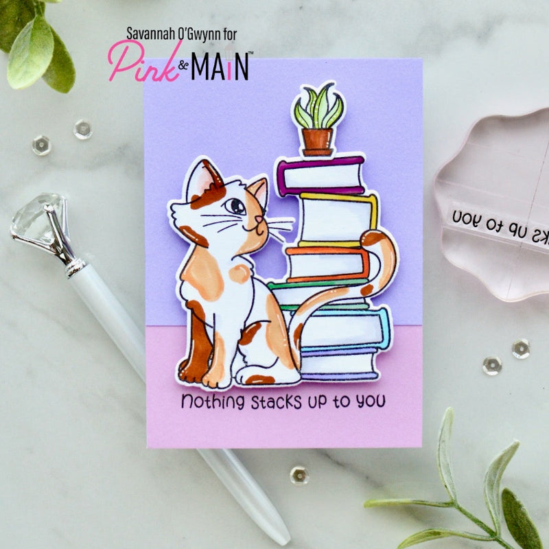 Pink and Main Cozy Shelf Clear Stamp and Die Set cat tail
