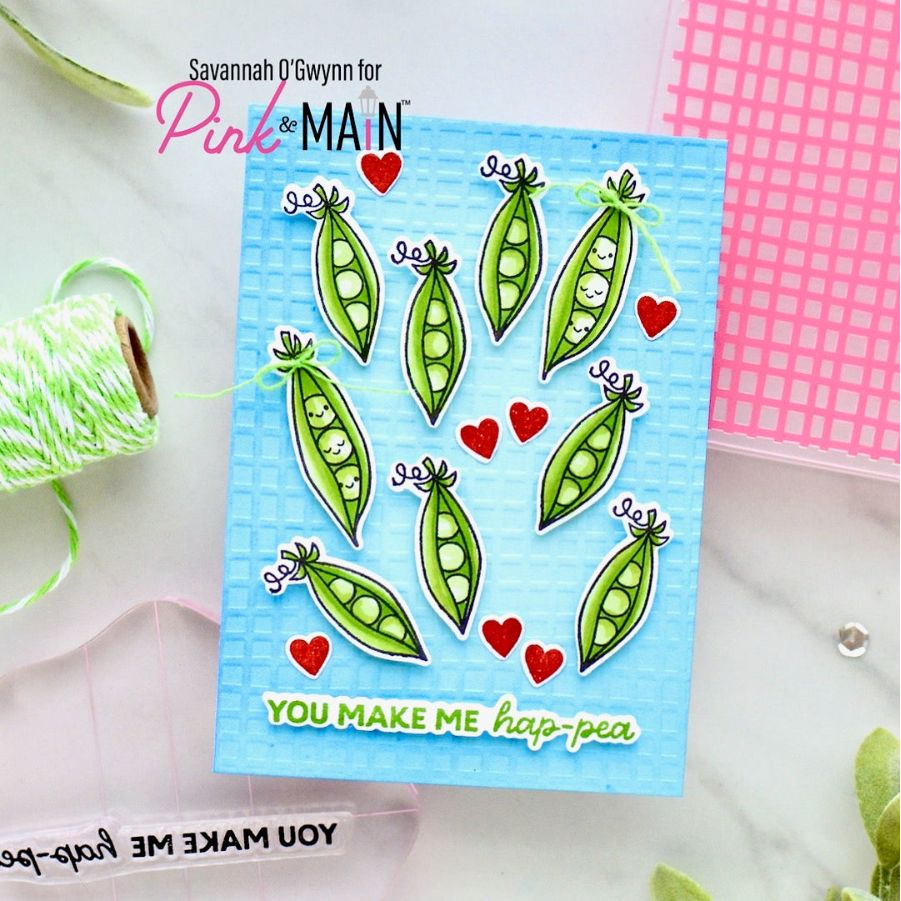 Pink and Main Doodled Plaid 6x6 Embossing Folder pmt115 you make me happy hearts card