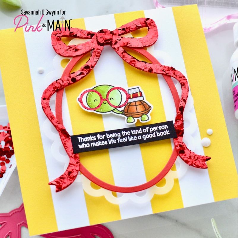 Pink and Main Fancy Oval with Bow Dies pnm863 red bow