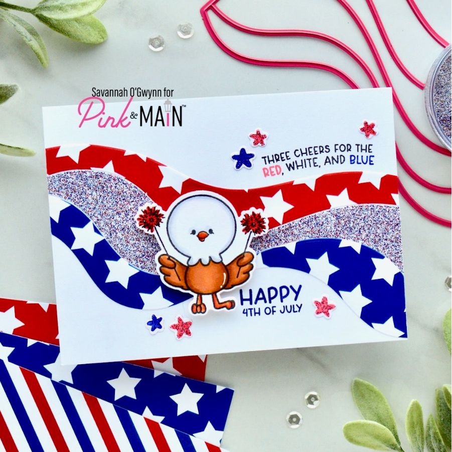 Pink and Main Happy 250 8.5 x 5.5 Paper Pack pmp201 red white blue stars card