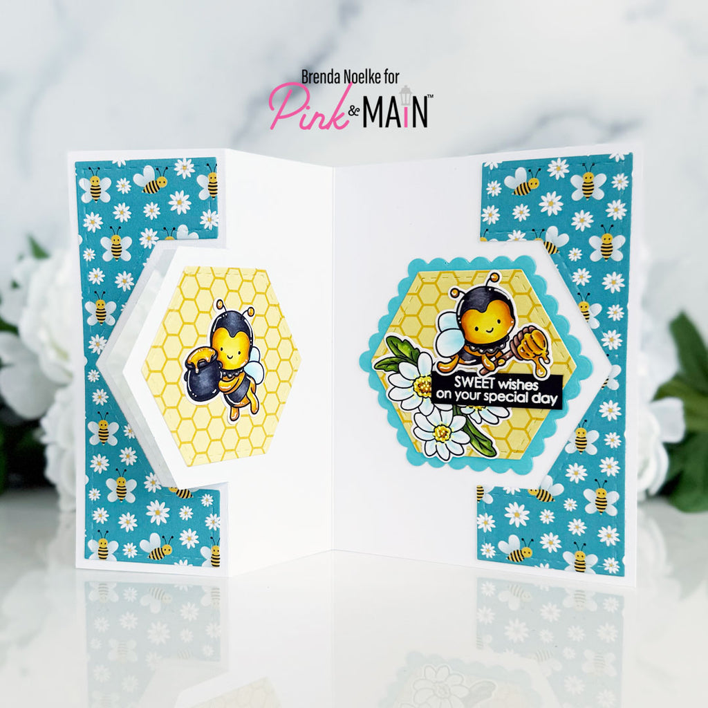 Pink and Main Hexagon Flip Card Dies pnm772 bees