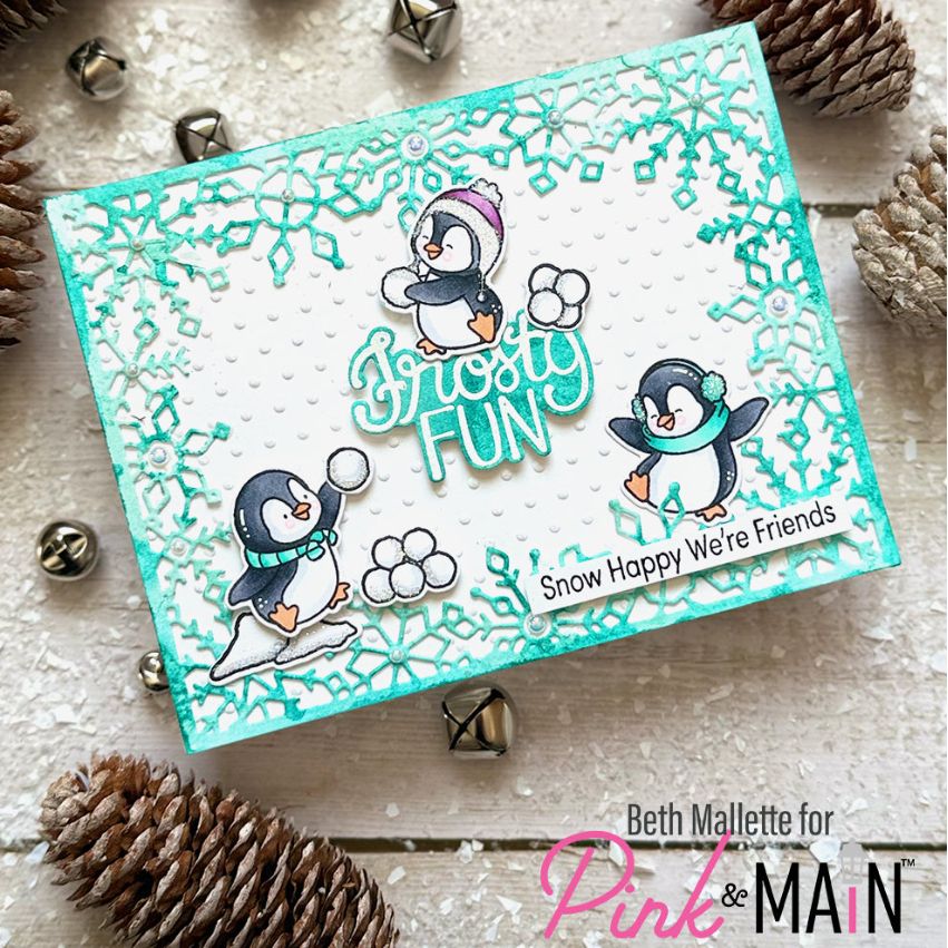 Pink and Main Snowflake Frame Dies pnm803 penguins