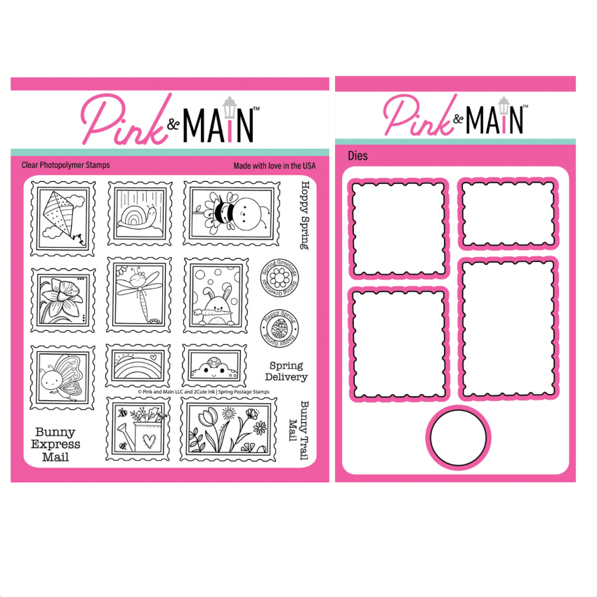 Pink and Main Spring Postage Stamps Clear Stamp and Postage Stamp Die Set