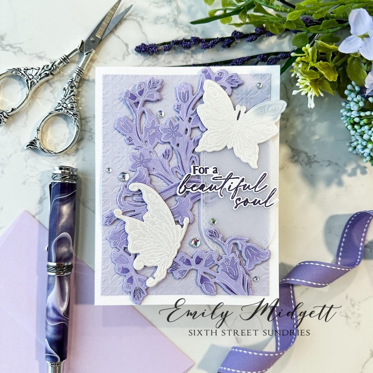 Pinkfresh Studio Beautiful Soul Dies 272325 Floral Butterfly Card | color-code:ALT01