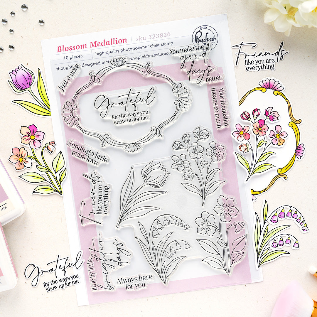 Pinkfresh Studio Blossom Medallion Clear Stamps 323826