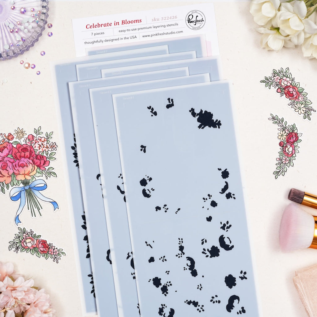 Pinkfresh Studio Celebrate In Blooms Stencils 322426