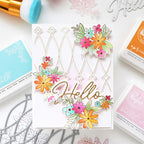 Pinkfresh Studio Cheerful Blossoms Stamps Die Stencils And Press Plate Bundle Floral Hello Card | color-code:ALT01