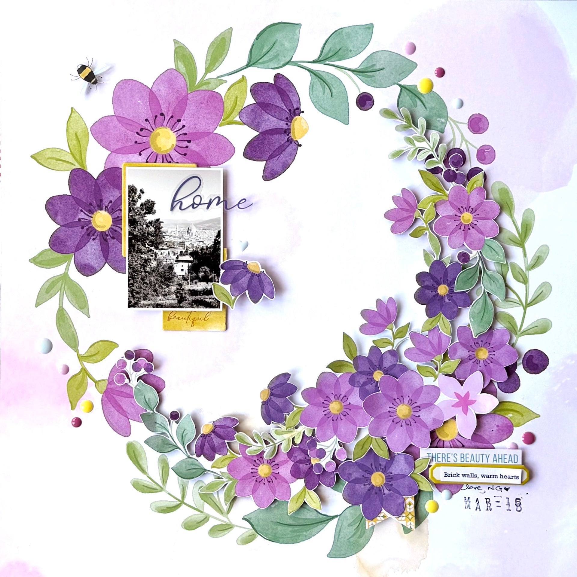 Pinkfresh Studio Crafted Moments Puffy Stickers 317626 Home Wreath Layout