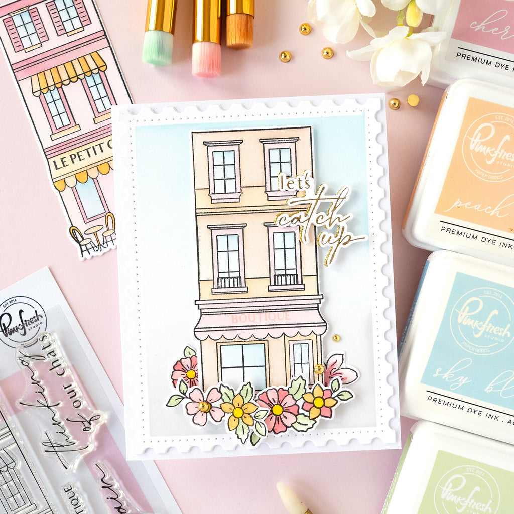 Pinkfresh Studio Darling District Dies 315826 Let's Catch Up Card