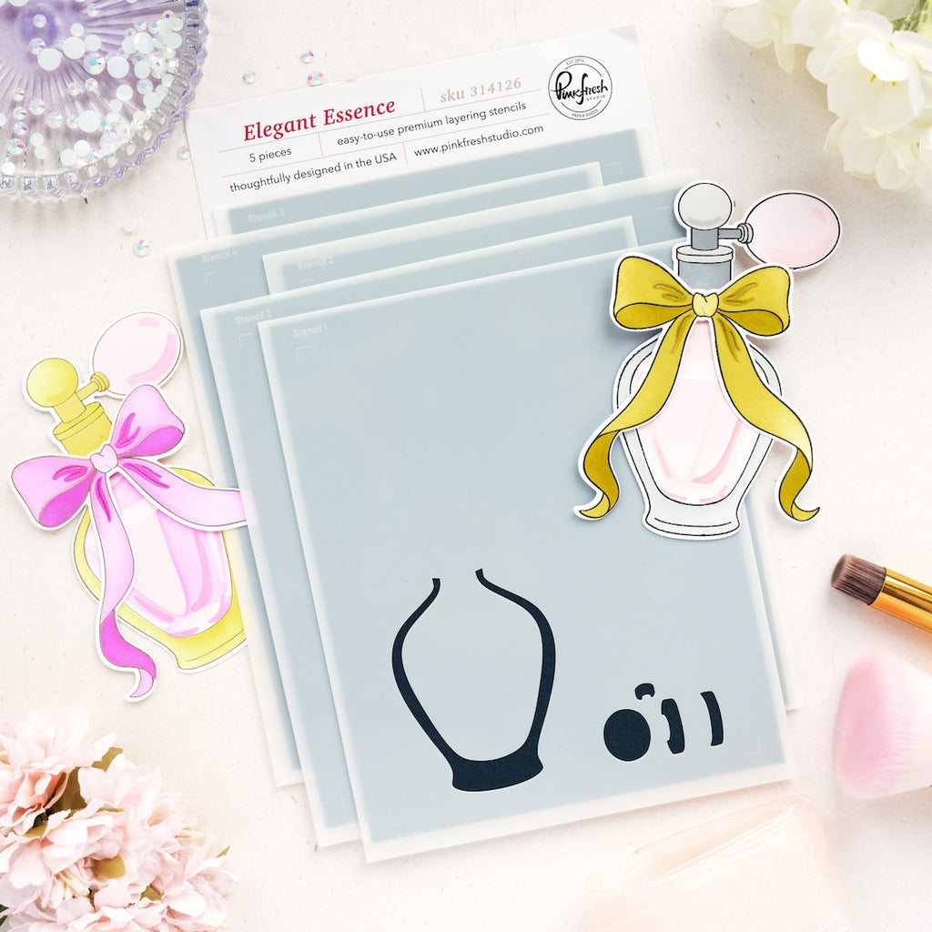 Pinkfresh Studio Elegant Essence Clear Stamps Dies Stencils And Press Plates Bundle 314126 Stencils Set
