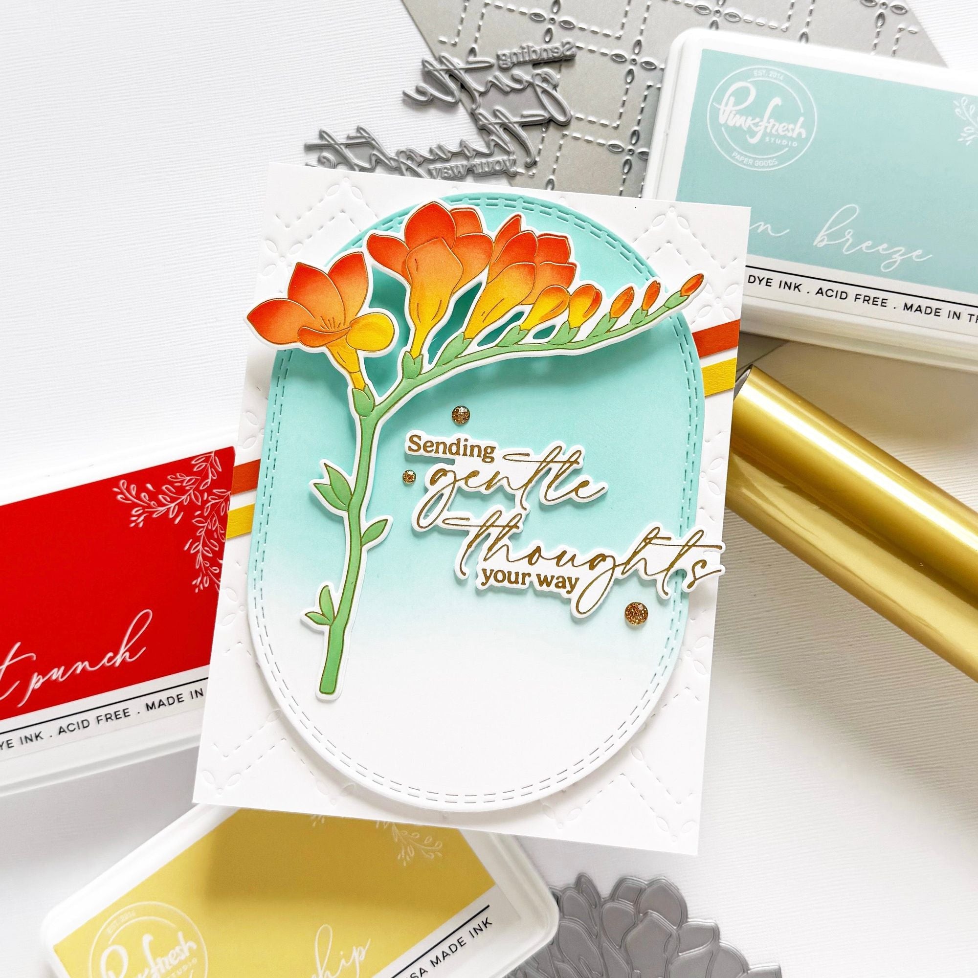 Pinkfresh Studio Freesia Flourish Press Plates 300325 Sending Gentle Thoughts Card