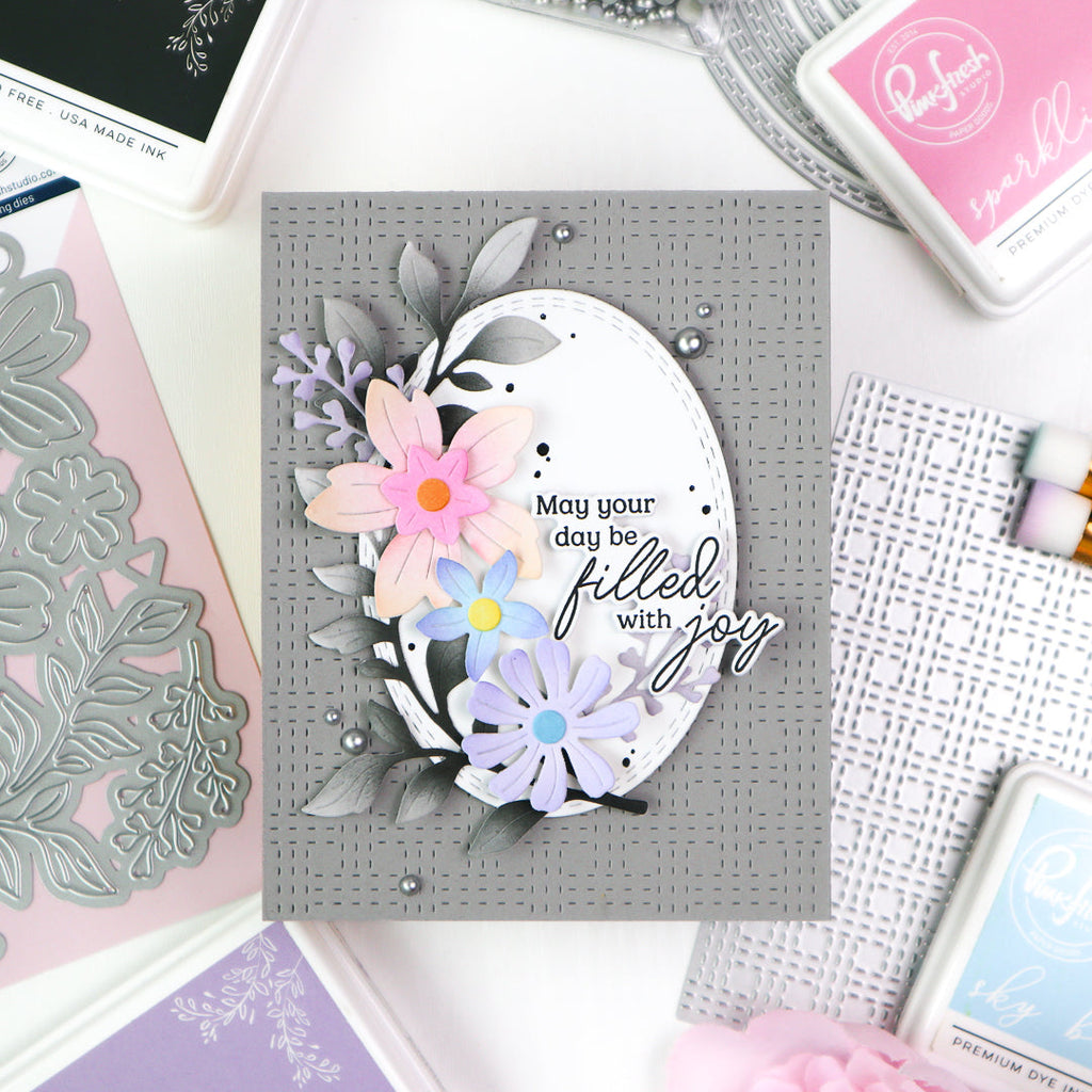 Pinkfresh Studio Fresh Florals Die And Stencils Bundle Filled With Joy Card | color-code:ALT02