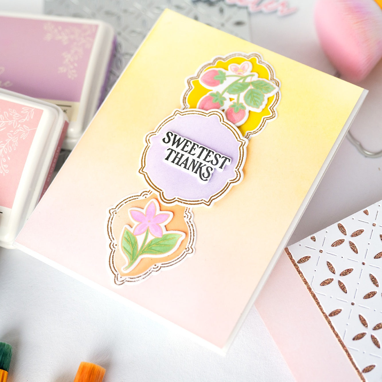 Pinkfresh Studio Freshly Picked Stencils 311425 Sweetest Thanks Card