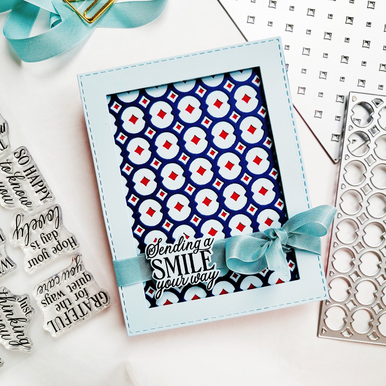 Pinkfresh Studio Heartfelt Chapters Clear Stamps And Dies Bundle Andrea Sending A Smile Your Way Card