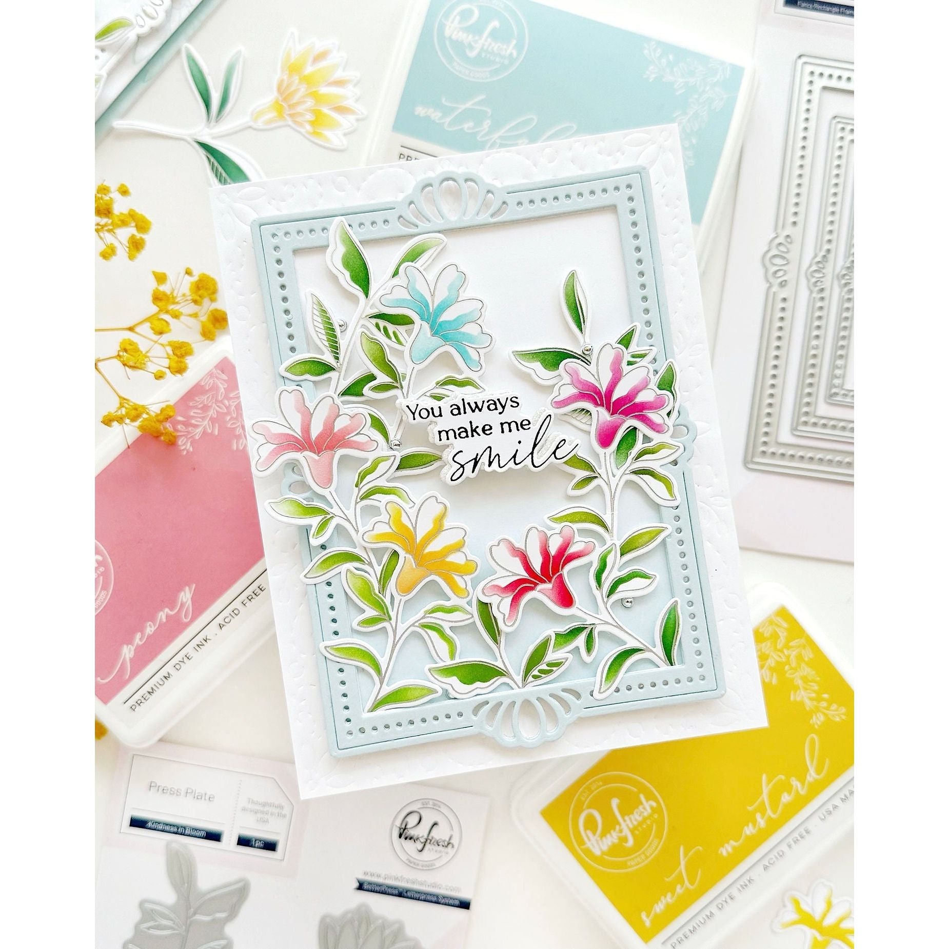 Pinkfresh Studio Kindness In Bloom Press Plate 257124 You Make Me Smile Card | color-code:ALT03
