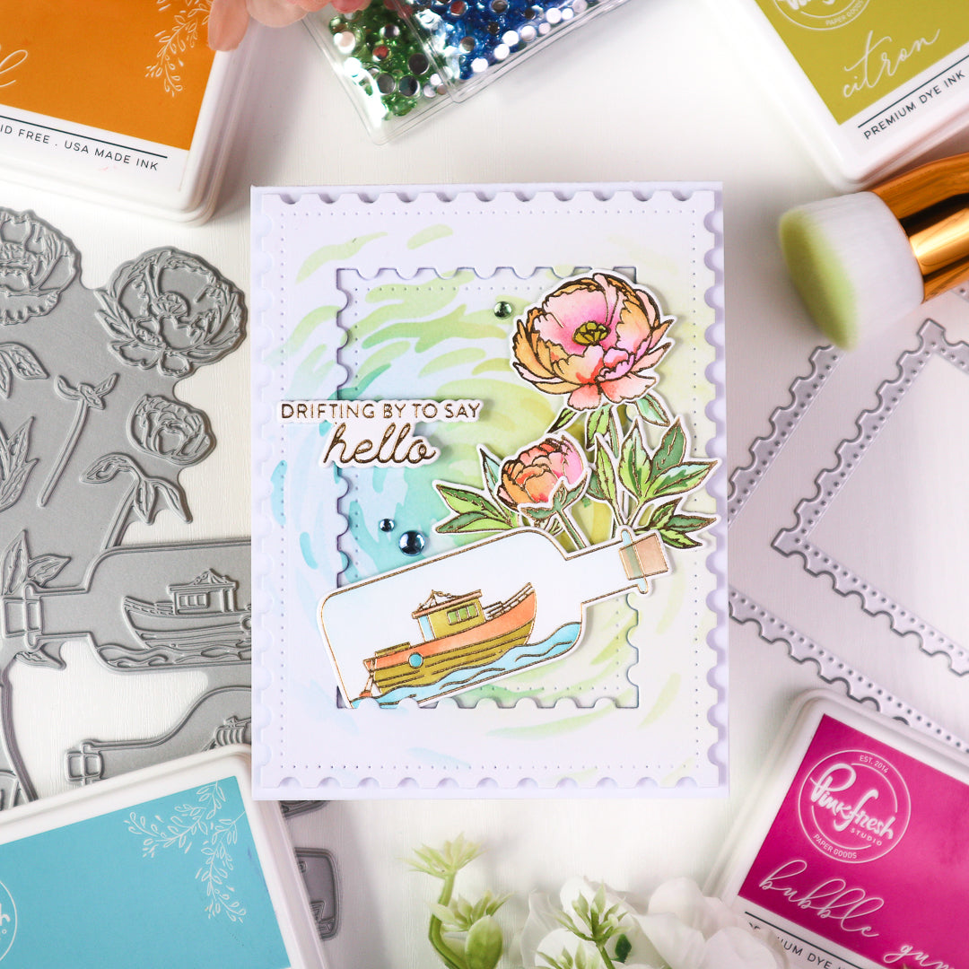 Pinkfresh Studio Message In a Bottle Dies 282925 Drifting By To Say Hello Card