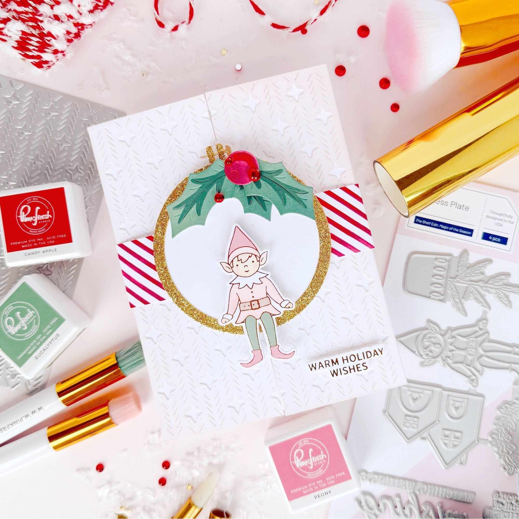 Pinkfresh Studio Once Upon A Holiday Press Plates 291525 Christmas Elf Card