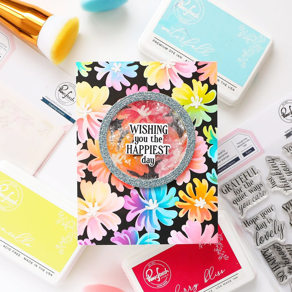 Pinkfresh Studio Petal Pop Stencils 309125 Wishing You The Happiest Day Card