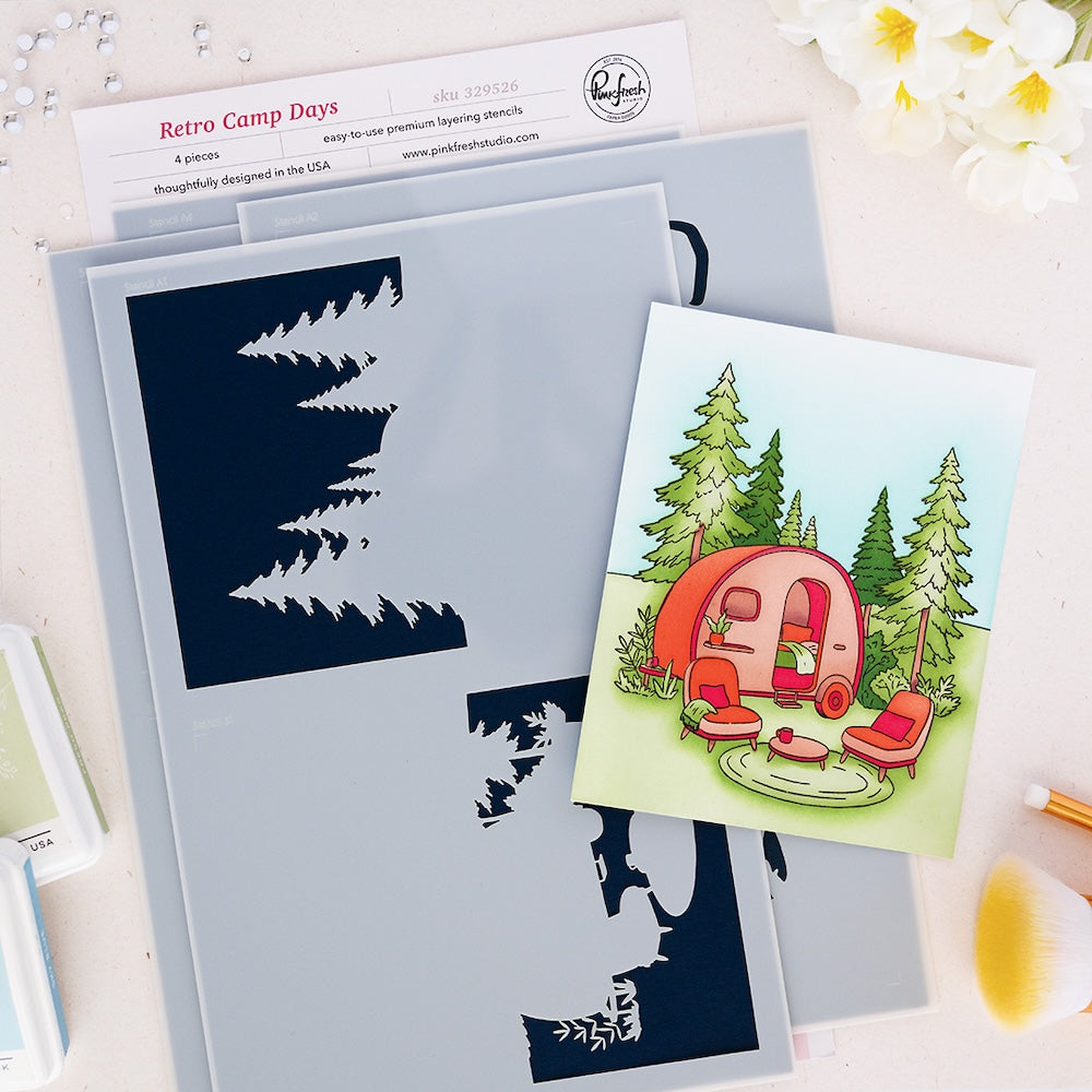 Pinkfresh Studio Retro Camp Days Stencils 329526