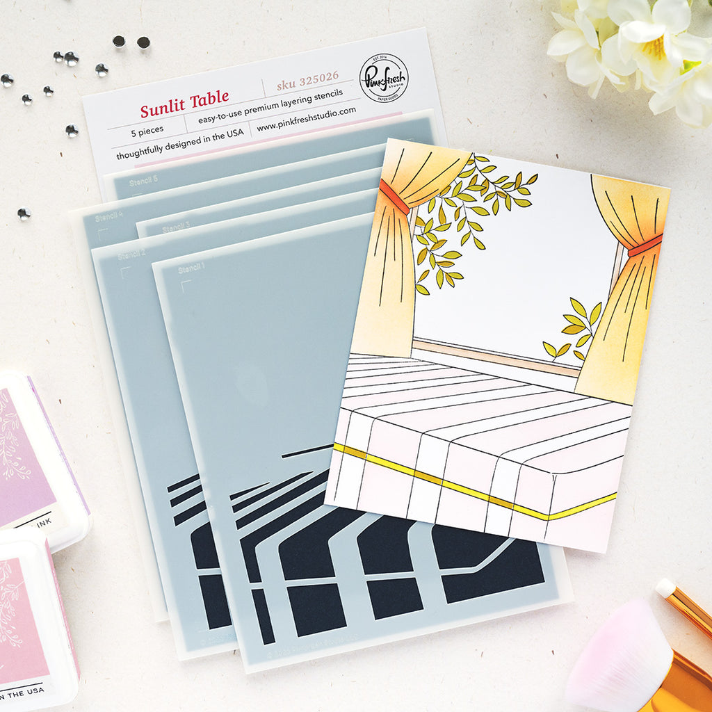 Pinkfresh Studio Sunlit Table Cling Stamp And Stencils Bundle 325026 Stenciling Set