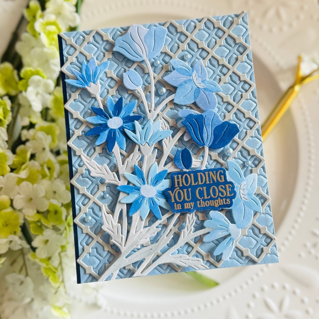 Pinkfresh Studio Wildflower Elegance Die And Stencils Bundle Kailash holding you close card