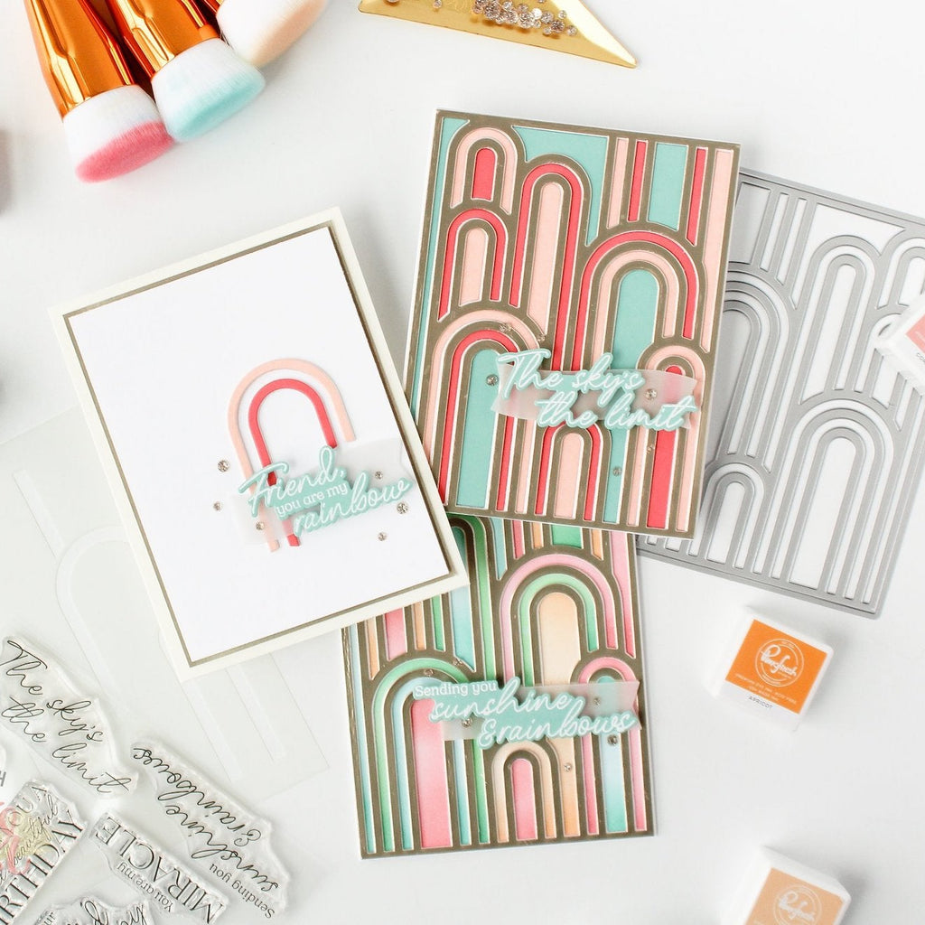 Pinkfresh Studio You Are My Rainbow Stamps And Dies Bundle Modern Encouragement Cards | color-code:ALT01