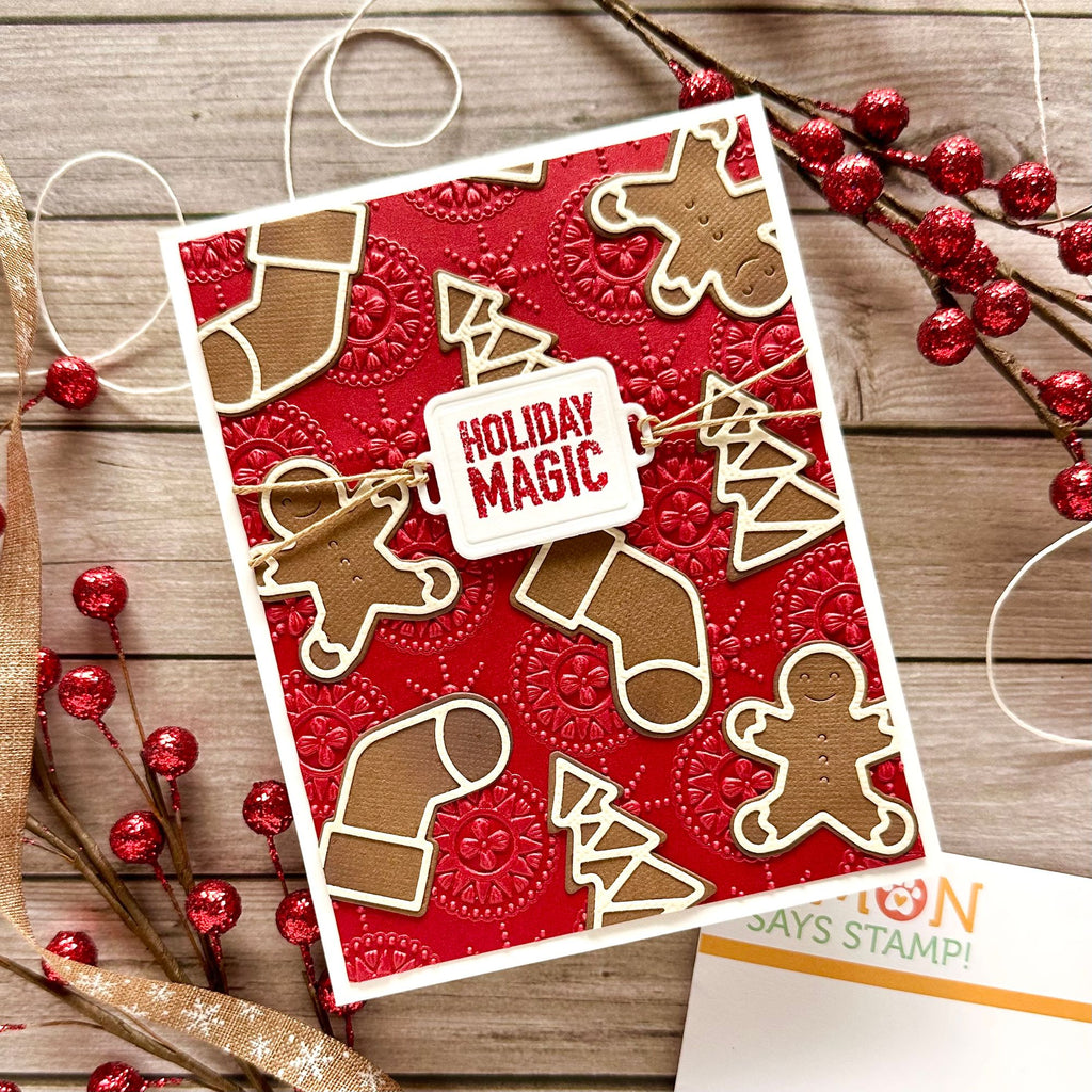 Simon Says Stamp Plaque Slides Wafer Dies 1351sdc Sugar and Spice Holiday Card
