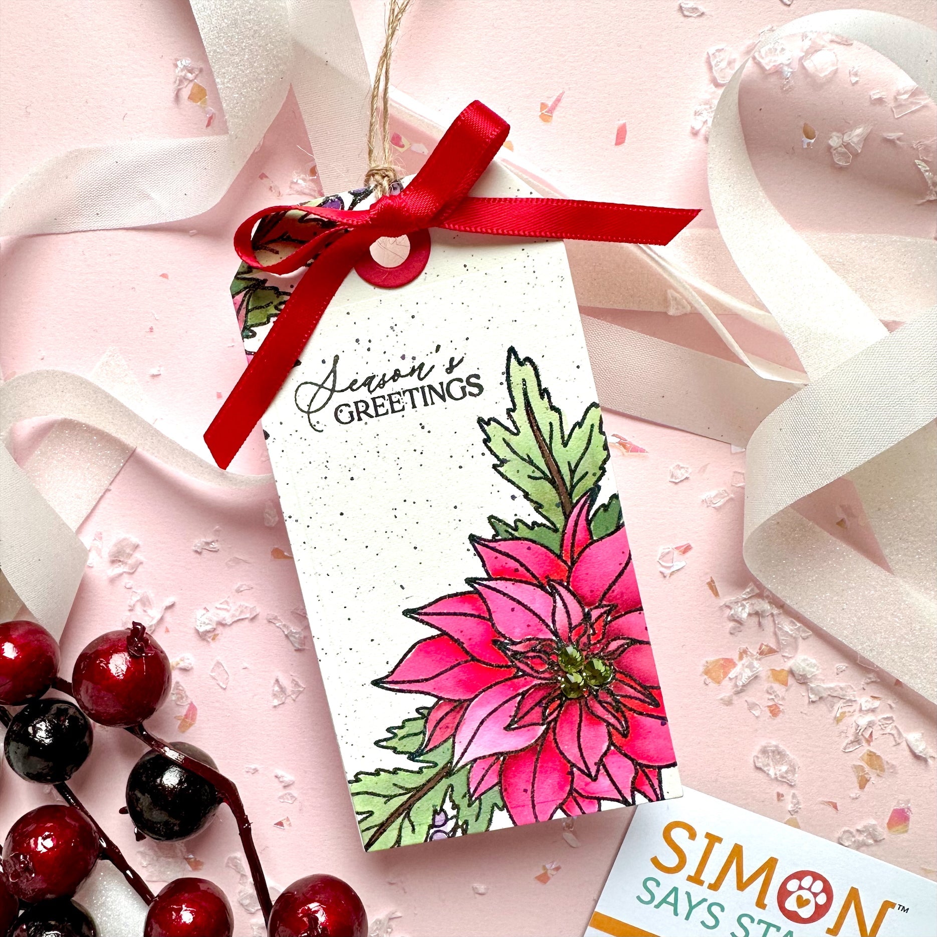 Simon Says Stamps and Dies Poinsettia Swag set886ps Festive Fun Christmas Tag