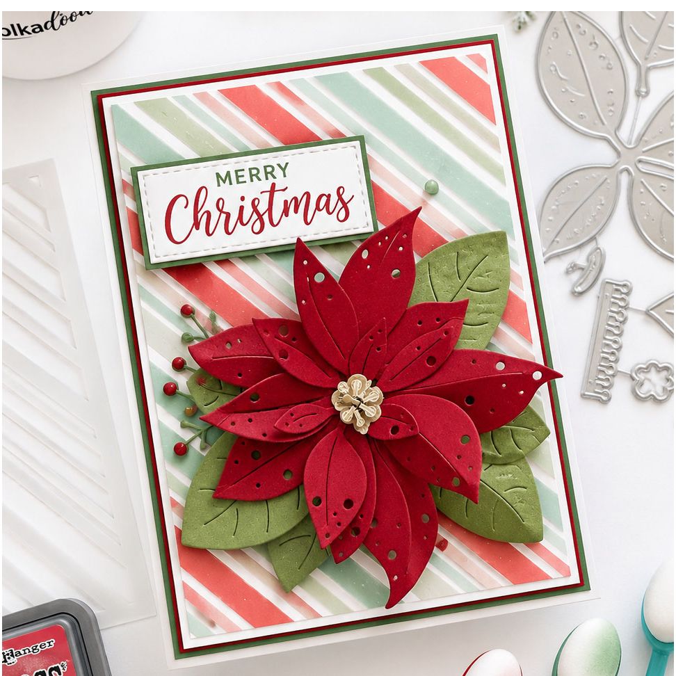 Polkadoodles Candy Diagonal Stripes 6x6 Stencil pd9205 merry christmas poinsettia card