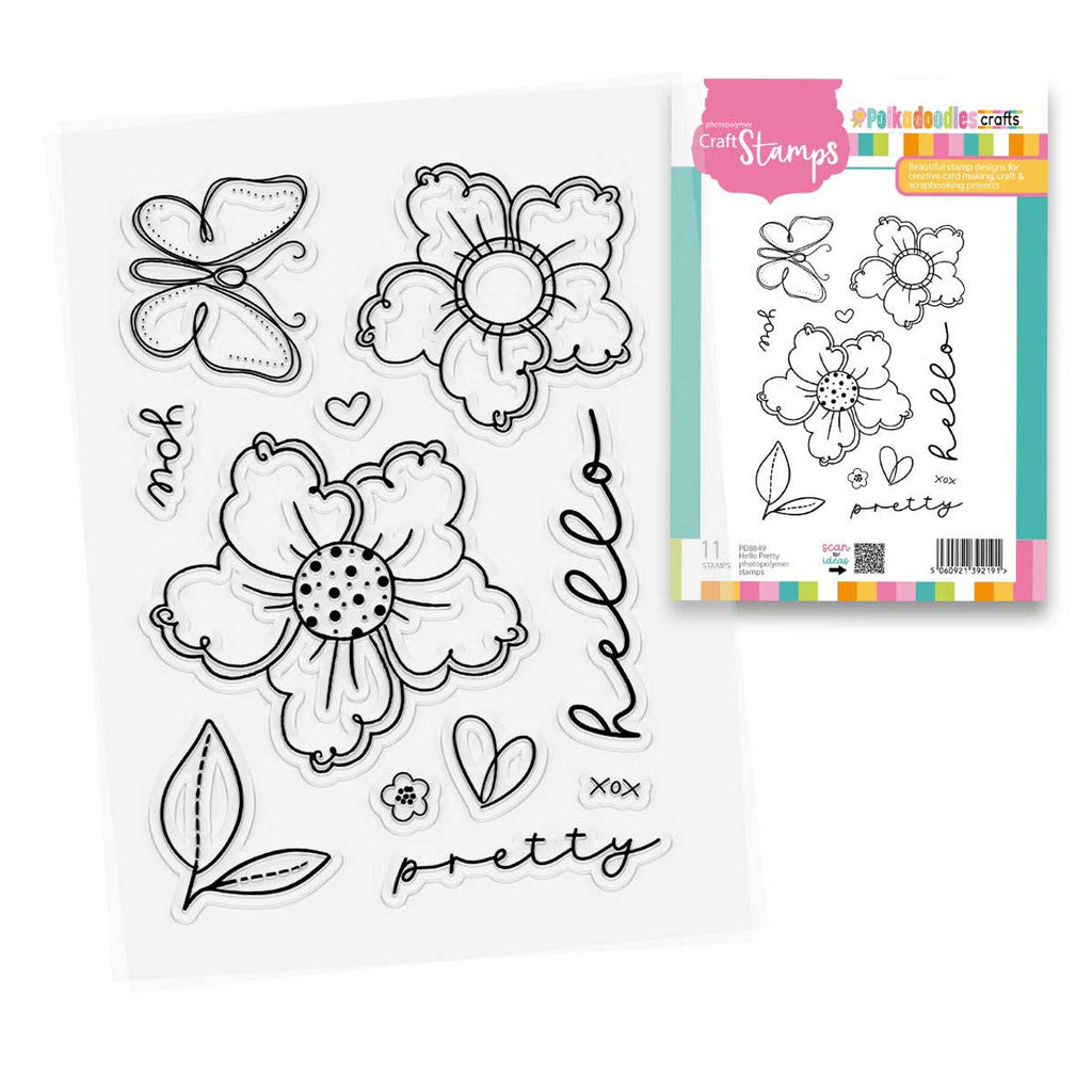 Polkadoodles Hello Pretty Flowers Clear Stamps pd8849