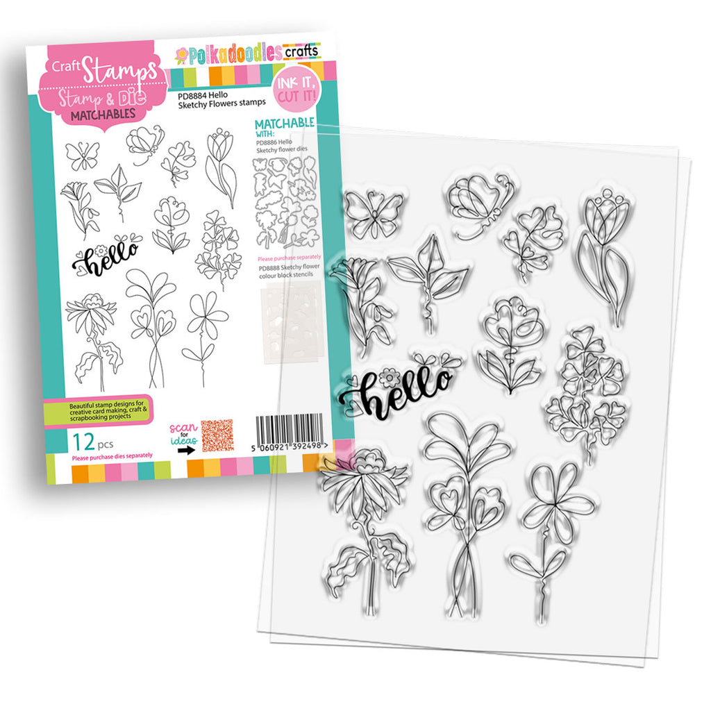 Polkadoodles Hello Sketchy Flower Clear Stamps pd8884
