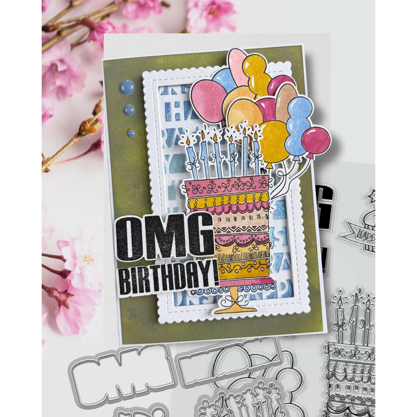 Polkadoodles OMG Birthday Clear Stamps pd8832 cake