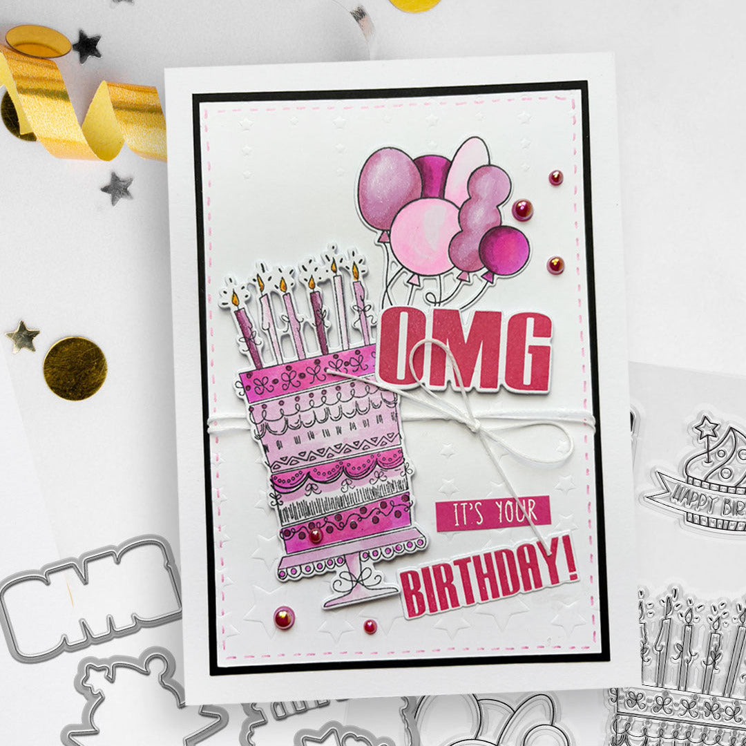 Polkadoodles OMG Birthday Outline Dies pd8833 cake